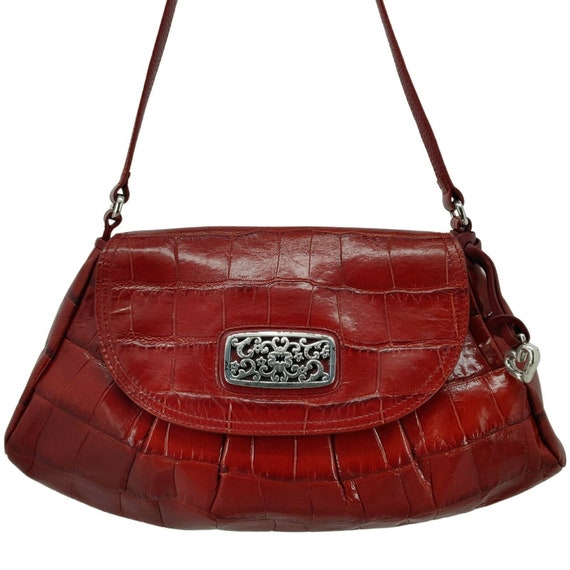 Womens Red Vintage Real Croc Leather Crossbody Shoulder Bag