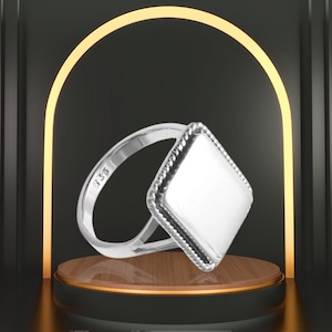 Personalizable Rectangle Shaped Women Ring | 925 Sterling Silver Rope Edge Design | 17mm Ring with All Size 5-9 | Unique Ring