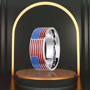 Buy 1 Get 1 Free 4th July Independence Day Jewelry | Stainless Steel Men&#39;s Wedding Band Ring USA | United States American Flag Imprinted