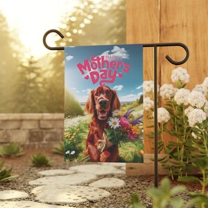 Irish Setter Mother&#39;s Day Garden Flag, Dog Lover Yard Flag, Happy Mothers Day Outdoor Decor, Irish Setter Mom Gift, Spring Dog House Flag