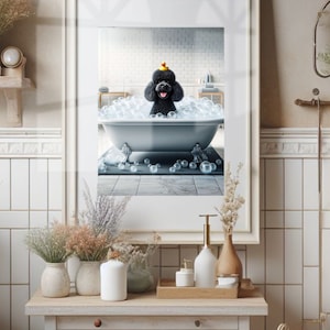 Black Poodle Bathroom Wall Art Poodle in Tub Rubber Duck Bathroom Poster Print Poodle Bath Funny Dog Bath Picture Bathroom Humor Unframed