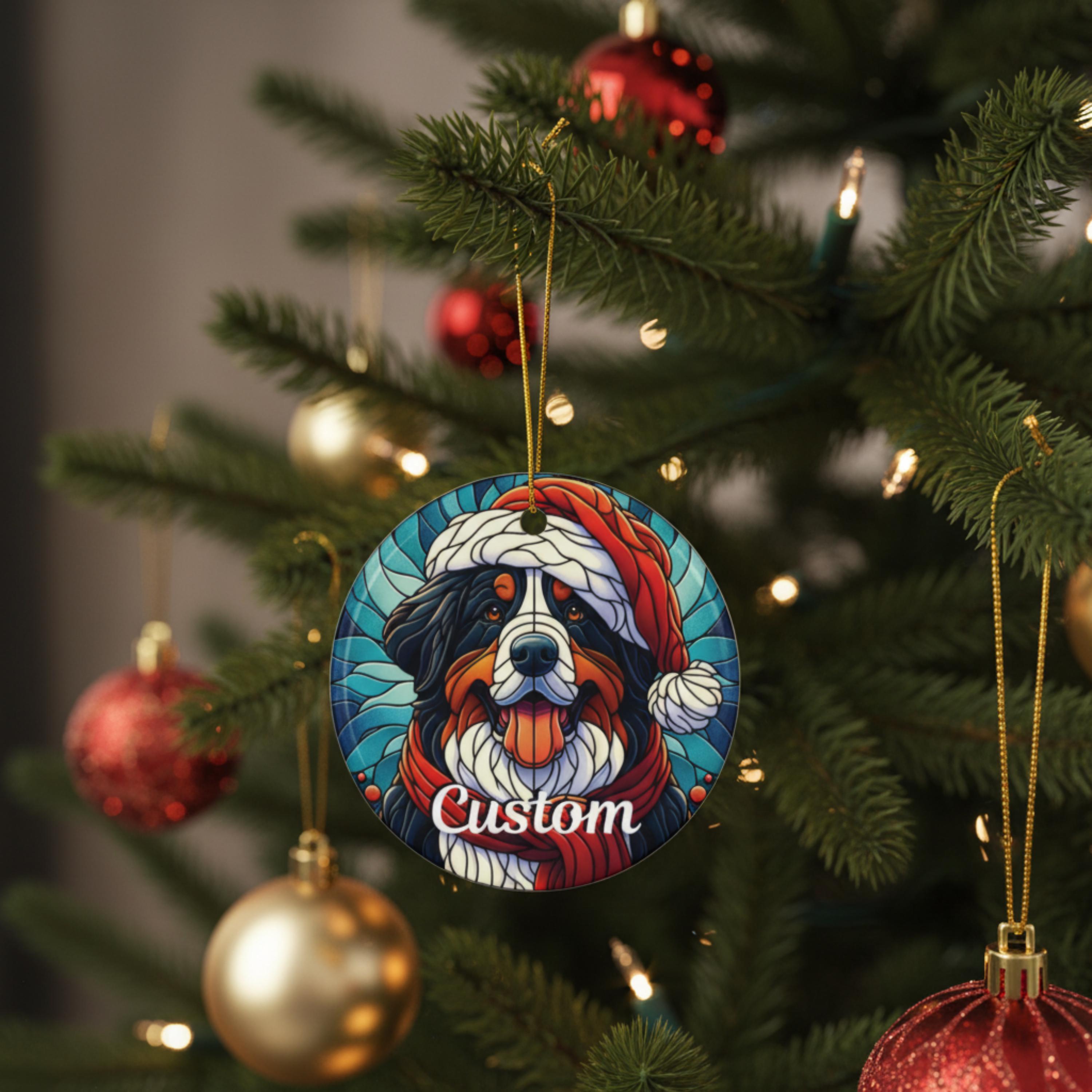 Personalized Bernese Mountain Dog Christmas Ornament, Stained