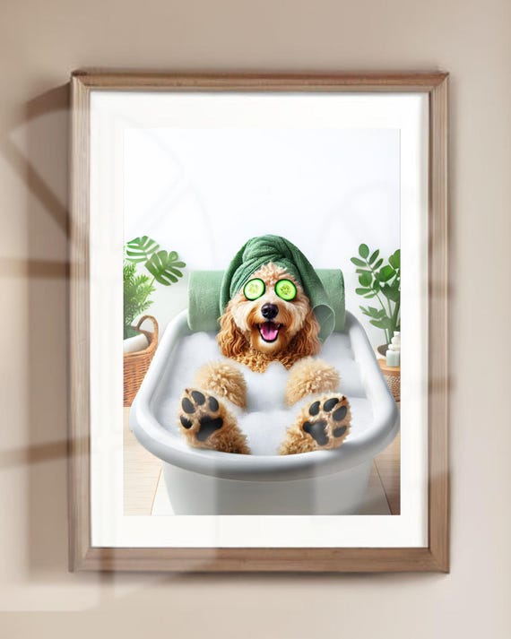 Golden Doodle Bathroom Wall Art Golden Doodle in the Tub Spa Day
