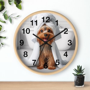 Yorkie Clock, Yorkie Bath Wall Clock, Adorable Dog Decor with Rubber Ducky, Dog Lovers' Home, Fun Bathroom Accent Clock, Yorkshire Terrier
