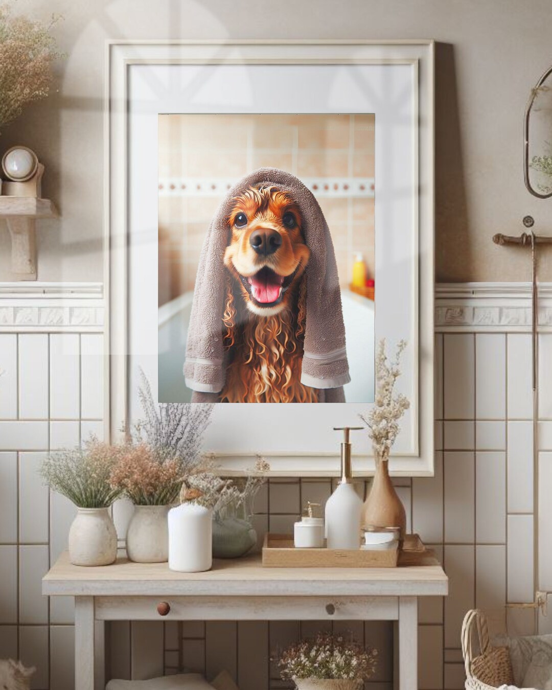Cocker Spaniel With Towel on Head Bathroom Towel Poster Print Cocker ...