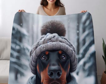 Doberman Winter Blanket Cozy Christmas Throw Velveteen Blanket Doberman Holiday Dog Decor Doberman Gift Doberman Christmas Lab Blanket Lover