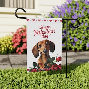 Dachshund Valentines Day Garden Flag, Outdoor Decor for Dog Lover, Dachshund Yard Flag, Dachshund House Banner, Dachshund Mom Gift