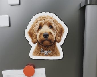 Personalized Golden Doodle Magnet with Dog Name, Custom Car or Fridge Doodle Magnet, Goldendoodle Gift for Dog Lovers, Labradoodle Mom