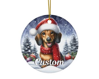 Personalized Dachshund Christmas Ornament, Dachshund Holiday Decor, Tree Ornament, Pet Lover Gift Idea, Dachshund Ornament