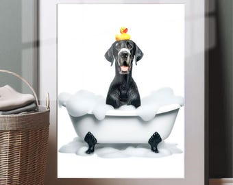 Black Great Dane in Bathroom Print PRINTABLE Great Dane Funny Dog Bath Picture Bathroom Humor Great Dane Home Decor DIGITAL DOWNLOAD