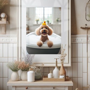 Poodle Bathroom Wall Art Poodle in Tub with Rubber Duck Bathroom Poster Print Poodle Funny Dog Bath Shower Picture Bathroom Humor Unframed