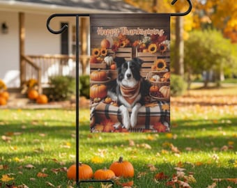 Thanksgiving Border Collie Flag, Border Collie Fall Garden & House Flag, Pumpkins, Sunflowers and Autumn Home Decor, Dog Lover Gift