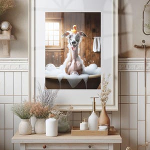 Italian Greyhound Bathroom Wall Art of Italian Greyhound in Tub with Rubber Duck Bathroom Poster Print Greyhound Iggy Bath Wall Art Unframed