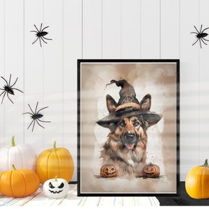 German Shepherd Halloween Wall Art Poster Print PRINTABLE Watercolor Style Print Home Decor Photo Digital DOWNLOAD German Shepherd Wall Art