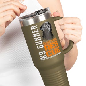 Personalized K9 SAR Travel Mug, 40 oz Insulated Tumbler, Custom Labrador Search and Rescue Dog Name, SAR Gift, K9 Handler Gear, Dog Team Cup