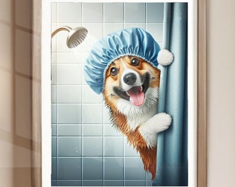 Corgi Bathroom Unframed Poster Print Corgi Shower Bath Funny Dog Bath Picture Bathroom Humor Corgi Bath Wall Art Decor Corgi Mom Gift Corgi