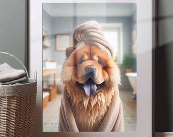 Chow Chow with Towel on Head Bathroom Towel Poster Print Chow Chow Funny Dog Bath Shower Picture Chow Chow Decor Bathroom Humor Unframed
