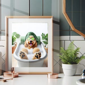 Golden Doodle Bathroom Wall Art Golden Doodle in the Tub Spa Day GoldenDoodle Bathroom Print Doodle Bathroom Humor Poster Print Unframed