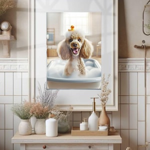 Parti Poodle Bathroom Wall Art Poodle in Tub Rubber Duck Bathroom Poster Print Poodle Funny Dog Bath Shower Picture Bathroom Humor Unframed