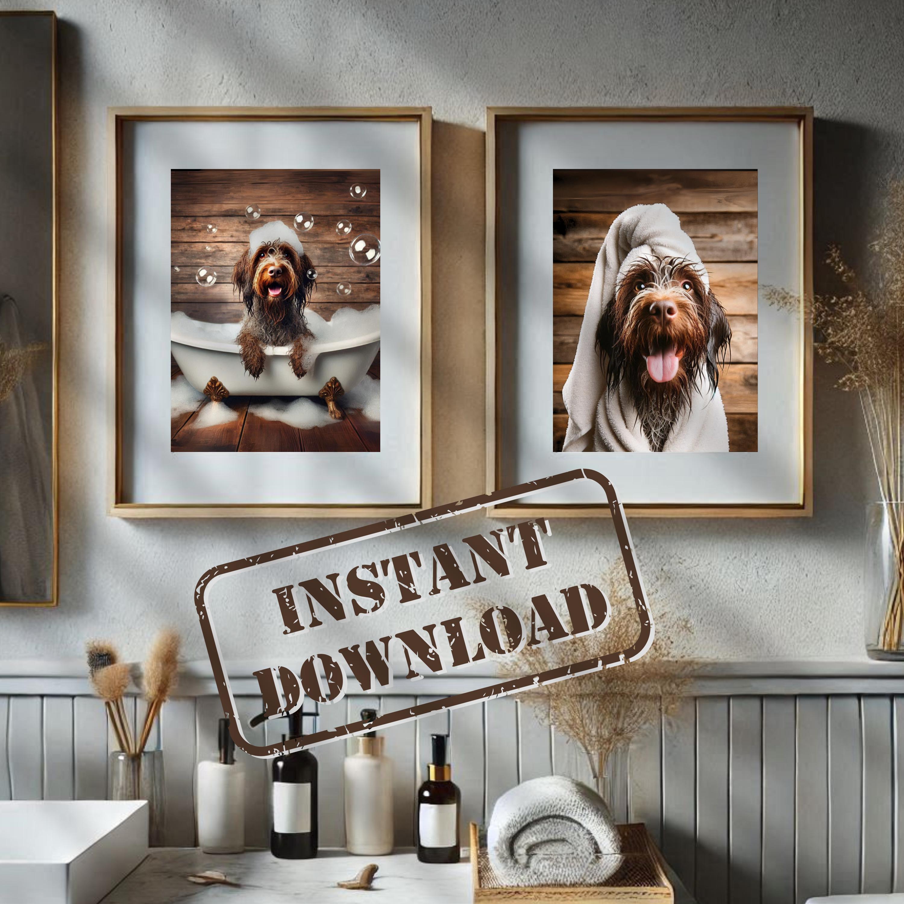 Wirehaired Pointing Griffon Bathroom Print Set of Two PRINTABLE Funny Dog Bath Picture Humor Home Decor DIGITAL DOWNLOAD