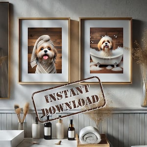 Lhasa Apso Bathroom Print Set of Two PRINTABLE Funny Lhasa Apso Dog Bath Picture Humor Lhasa Apso Home Decor DIGITAL DOWNLOAD