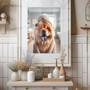 Chow Chow with Towel on Head Bathroom Towel Poster Print Chow Chow Funny Dog Bath Shower Picture Chow Chow Decor Bathroom Humor Unframed