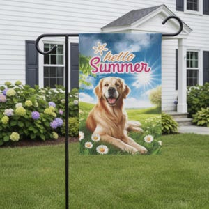 Golden Retriever Summer Garden Flag, Hello Summer Dog Yard Decor, Golden Retriever Outdoor Banner, Dog Flag, Pet Lover Lawn Sign, Home Decor