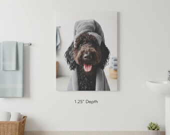 Black Doodle Canvas, Cute Pet Wall Art, Dog Lover Home Decor, Quirky Gift for Pet Owners, Doodle Mom, Doodle Bath Print
