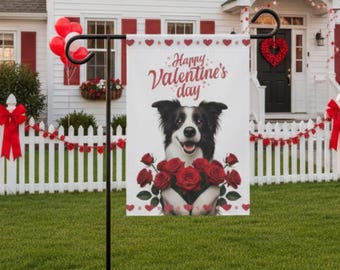 Border Collie Valentines Day Garden Flag, Outdoor Decor for Dog Lover, Collie Yard Flag, Border Collie House Banner, Border Collie Mom Gift