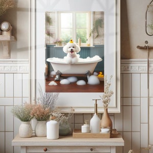 White Poodle Bathroom Wall Art Poodle in the Tub with Rubber Duck Bathroom Poster Print Poodle Funny Dog Bath Shower Bathroom Humor Unframed