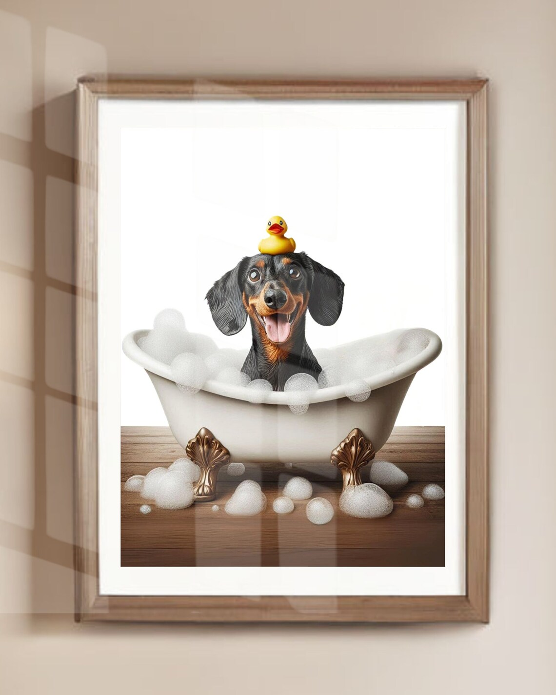 Dachshund Bathroom Wall Art Dachshund in Tub With Rubber Duck Bathroom ...