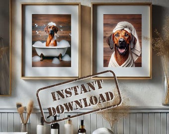 Rhodesian Ridgeback Bathroom Print Set of Two PRINTABLE Funny Dog Bath Picture Humor Rhodesian Ridgeback Home Decor DIGITAL DOWNLOAD