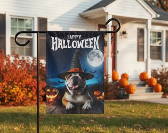 Drapeau De Jardin Happy Halloween – 12x18 Pouces – Double Face – Chien
