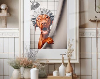 Vizsla Bathroom Poster Print Shower Unframed Dog Bath Picture Vizsla Bathroom Humor Bath Wall Art Decor Photo Vizsla in Bathroom