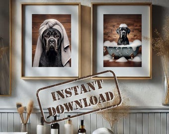Cane Corso Bathroom Print Set of Two PRINTABLE Funny Cane Corso Dog Bath Picture Humor Cane Corso Home Decor DIGITAL DOWNLOAD