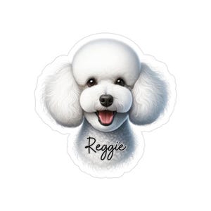 Custom White Poodle Sticker, Cute Dog Die-Cut Vinyl, Poodle Car Decal, Pet Lover Gift, Outdoor Waterproof, Personalize Name Laptop Decal