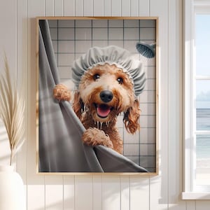 Golden Doodle Bathroom Poster Print Doodle Shower Bath Funny Dog Picture Humor Doodle Bath Wall Art Decor GoldenDoodle Decor Unframed