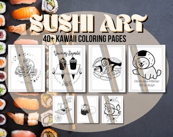 Kawaii Sushi Coloring Pages | Sushi Dog & Floral Art (PDF)