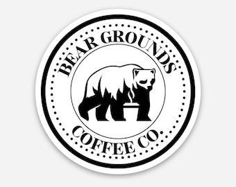 White Bear Grounds Coffee Co. Logo Sticker, 2 inches x 2 inches, Bear conservation, Bear lover, coffee lover, nonprofit sticker