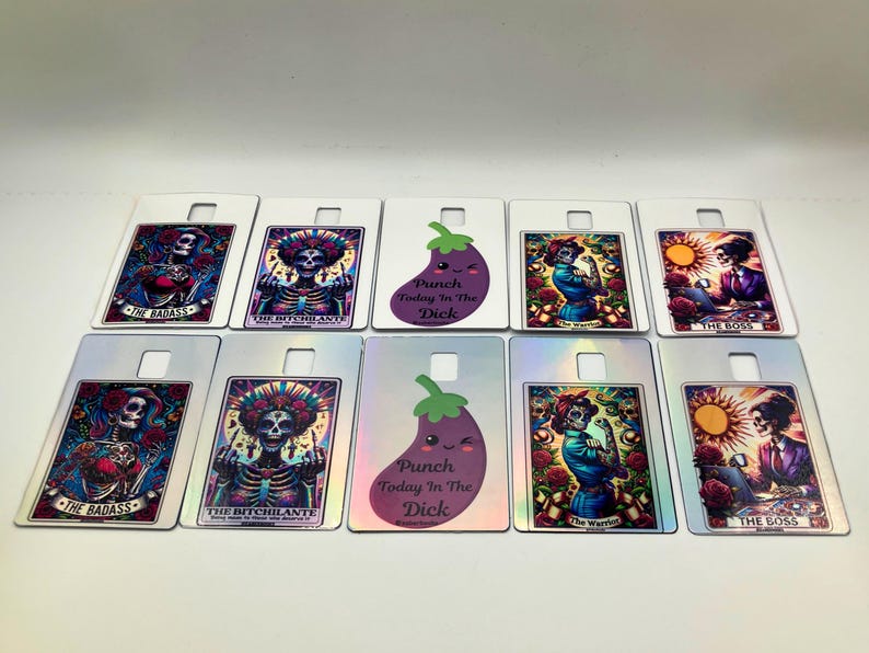 Audacity Skeleton Tarot Card Laminated Sticker | Funny Sarcastic Waterproof & Laptop Holographic Vinyl Sticker image 6