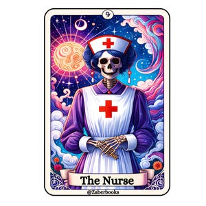 Sticker plastifié de carte de tarot squelette d'infirmière | Autocollant en vinyle holographique étanche et sarcastique pour ordinateur portable C