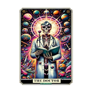 Doctor Sticker | Dispatcher Sticker | Skeleton Tarot Card Sticker |  Sarcastic Sticker | Waterproof Decal | Laptop Holographic Vinyl Sticker