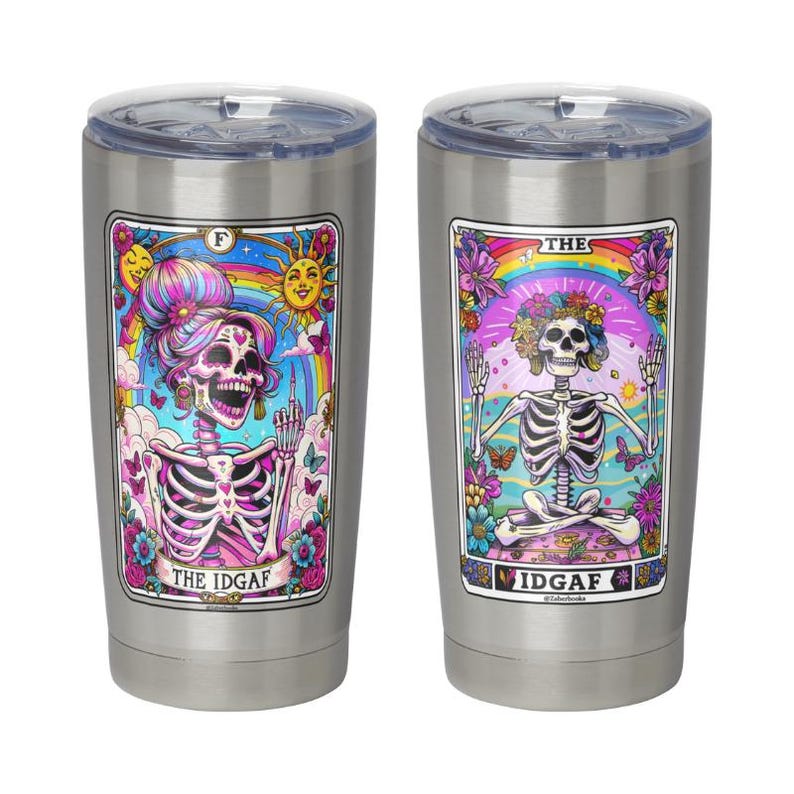 IDGAF Skeleton Tarot Card Laminated Sticker | Funny Sarcastic Waterproof Water Bottle & Laptop Holographic Vinyl Sticker bild 4