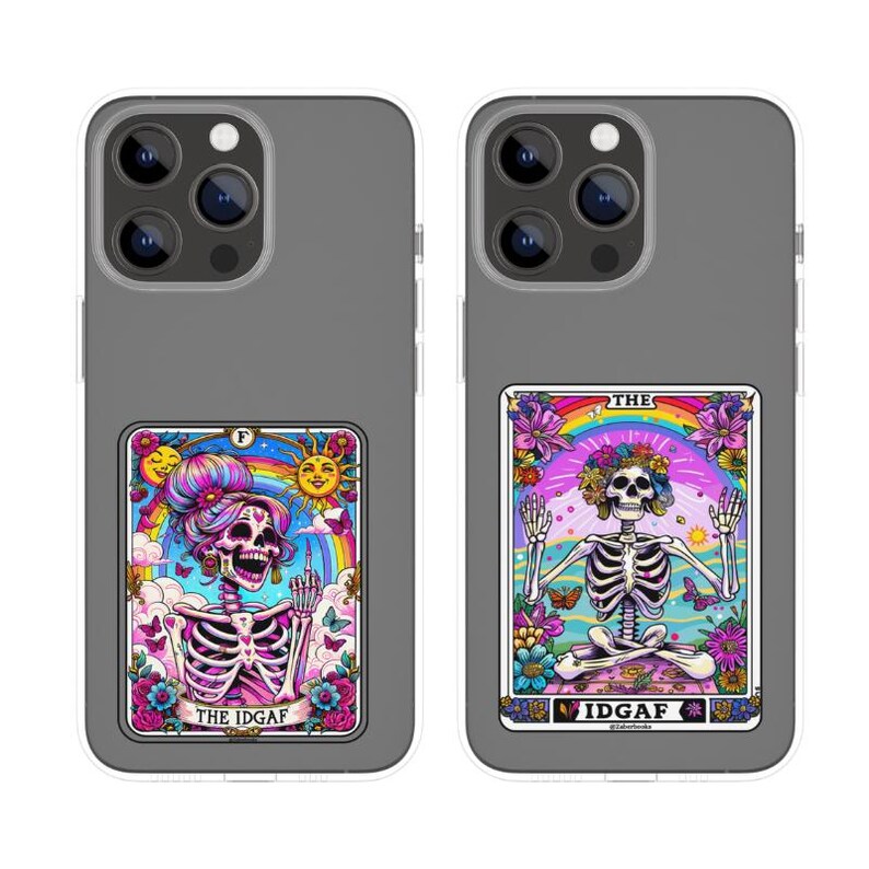 IDGAF Skeleton Tarot Card Laminated Sticker | Funny Sarcastic Waterproof Water Bottle & Laptop Holographic Vinyl Sticker bild 3
