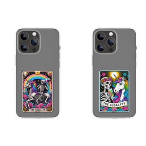 Audacity Skeleton Tarot Card Laminated Sticker | Funny Sarcastic Waterproof & Laptop Holographic Vinyl Sticker image 3