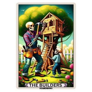 Builder Construction Skeleton Tarot Card Laminated Sticker | Funny Sarcastic Waterproof  & Laptop Holographic Vinyl Sticker