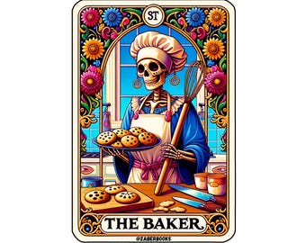 Sticker plastifié carte de tarot Baker | Autocollant en vinyle holographique imperméable squelette drôle et sarcastique | Sticker pour mixeur Kitchenaid