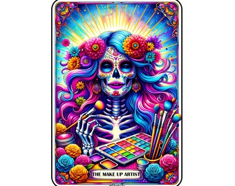 autocollant de carte de tarot squelette d'artiste de Zazzle.be Liste d'envies Créez un Magasin Vous avez des idées ? de tarot squelette de technologie Nail Tech | Autocollant en vinyle holographique imperméable sarcastique drôle