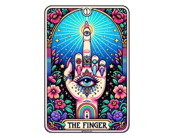 Finger Tarot Card Laminated Sticker | Funny Sarcastic Waterproof  & Laptop Holographic Vinyl Sticker