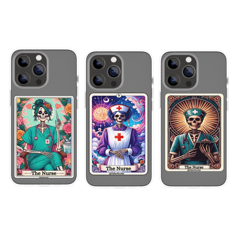 Sticker plastifié de carte de tarot squelette d'infirmière | Autocollant en vinyle holographique étanche et sarcastique pour ordinateur portable image 4